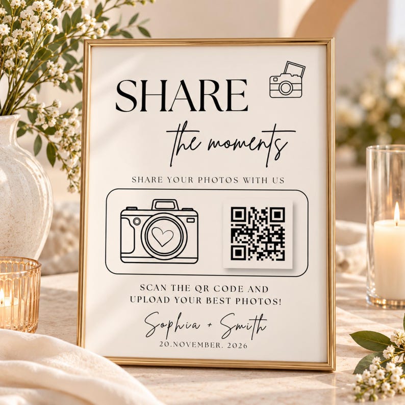 Wedding Photo Qr Code Example Wedding Photo QR Code Sign, Editable Canva Photo Sharing Template - Etsy