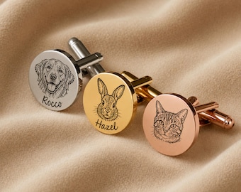 Gemelos personalizados con retrato de mascota, gemelos grabados con perro o gato, regalo conmemorativo para el novio en memoria de su mascota, gemelos personalizados para bodas.