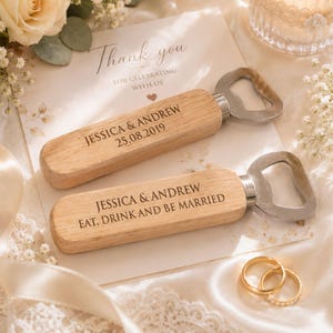 Personalized Wooden Bottle Opener Wedding Favor, Custom Engraved Guest Gift, Rustic Wedding Souvenir, Bridal Party Favor