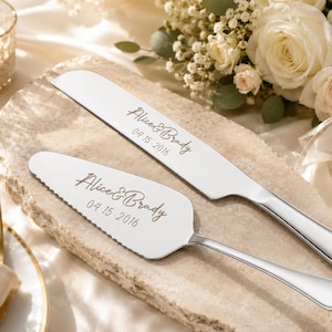 Custom Wedding Cake Server Set, Personalized Cake Cutting Knife and Server, Engraved Wedding Cake Knife Set, Bridal Shower Gift