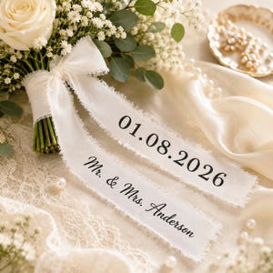 Personalized Wedding Bouquet Ribbon, Custom Bride Bouquet Wrap, Embroidered Wedding Ribbon, Bridal Bouquet Sash Gift