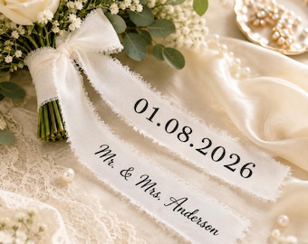Cinta personalizada para ramo de novia, envoltura personalizada para ramo de novia, cinta de boda bordada, regalo para ramo de novia