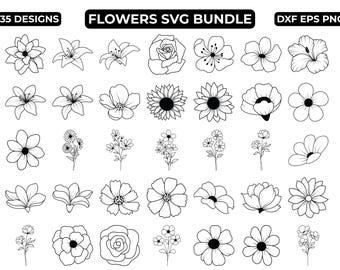 Blumen SVG-Bundle, 35 Blumen SVG-Dateien, Blumenmuster SVG, Blumen SVG Sublimation Designs bündeln, Ai Dxf Png Sofortiger digitaler Download