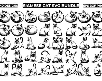 Siamesische Katze SVG Bundle, 40 süße Katze SVG Bundle, Katze SVG Png, Siamesische Katze SVG-Dateien, Katze SVG Sublimation Designs, sofortiger digitaler Download