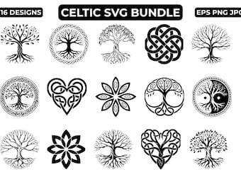 Keltisches SVG-Bundle, 16 keltische SVG-Dateien Sublimationsdesigns, Baum des Lebens SVG, keltische Knoten Designs, Dxf Eps Png Sofortiger digitaler Download