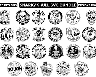 Snarky Skull SVG Bundle, 23 sarkastisches SVG Bundle, lustiger Schädel SVG, Skelett svg Bundle, Snarky Skulls svg, Dxf Eps Png digitaler Download