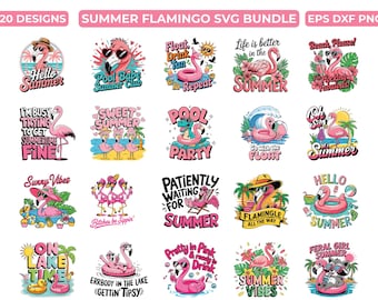 Sommer Flamingo SVG Bundle, 20 Flamingo SVG Sublimationsdesign, Flamingo Svg Png, Flamingos PNG, Sommer Svg Bundle, sofortiger digitaler Download