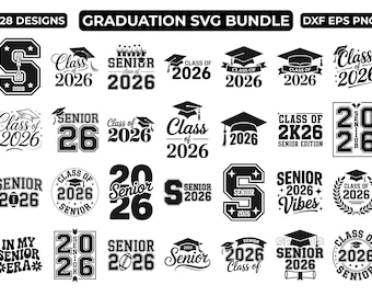 Abschlussfeier SVG Bundle, 28 Senior 2026 SVG Sublimationsentwürfe, Klasse von 2026 SVG, Abschlussfeier SVG, sofortiger digitaler Download