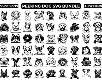 Peeking Dog SVG Bundle, 56 süße Hund SVG-Dateien, Hunderasse SVG, Hundeliebhaber SVG, Haustier Liebhaber SVG, Sublimationsdesigns, sofortiger digitaler Download