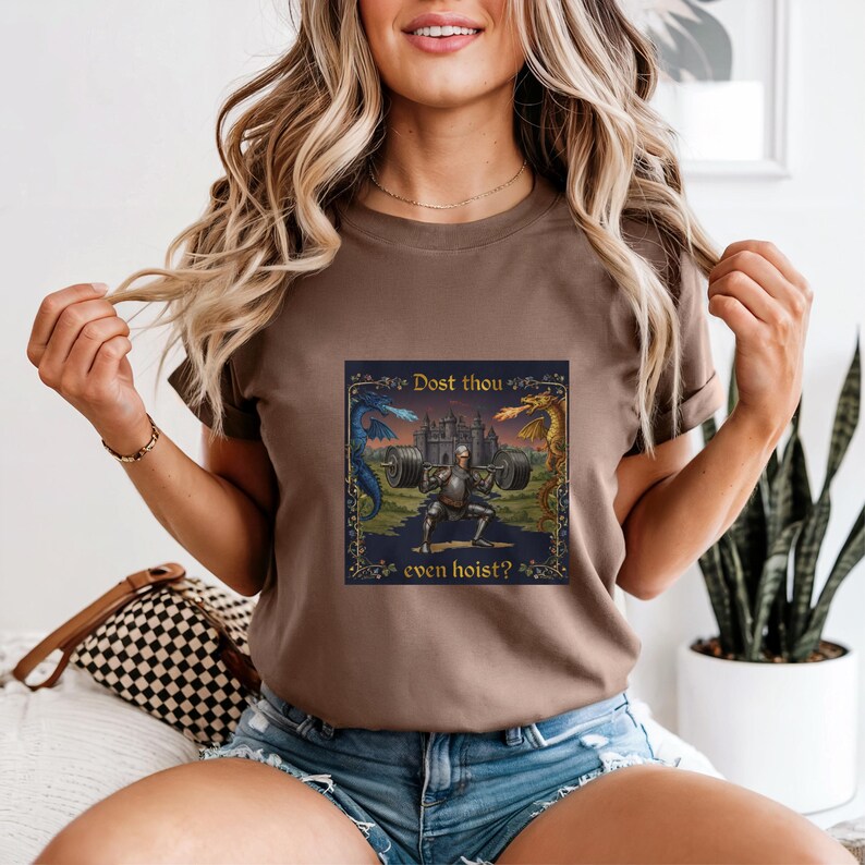 Funny Medieval Gym Shirt, Workout Shirt, Dost Thou Even Hoist Shirt, Fitness Humor Shirt, Gym Apparel, Knight Lifting Weights Tee image 5