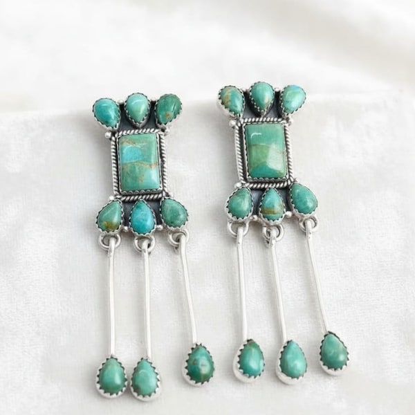 Natural Kingman Turquoise Earrings, Sterling Silver Dangle Earrings, Southwestern Boho Jewelry