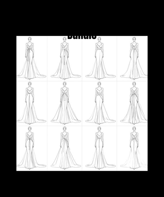 40 Fashion Dress Sketches Bundle Fashion Design Sketchbook Digital Download