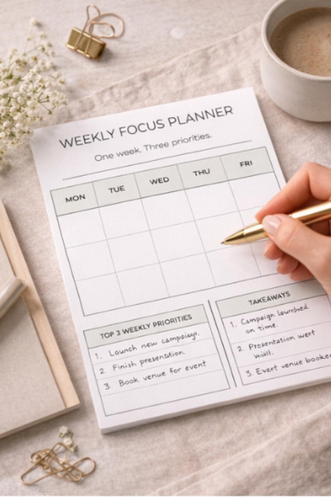 Weekly Writing Focus Weekly Focus Planner | 1-page Productivity System | Only 3 Priorities ...