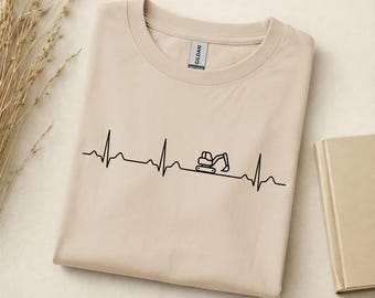 Bagger Herzschlag Shirt | Excavator T-Shirt | Bauarbeiter Geschenk | Baustelle EKG Design | Minimalist Construction Tee
