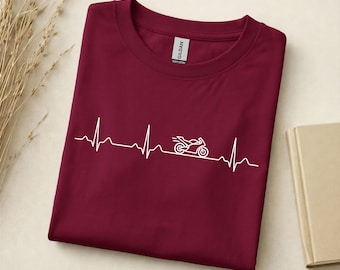 Motorrad Herzschlag Shirt | Biker T-Shirt | Racing Bike EKG Design | Geschenk für Motorradfahrer | Minimalist Biker Tee