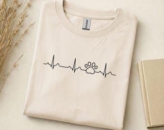 Cat Lover Gift | Heartbeat Cat Shirt | Gift for Cat Mom | Cat Paw Print Shirt | Minimalist Cat Lover Tee