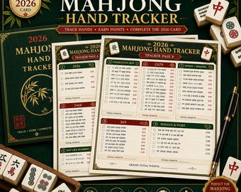 Registro de manos de Mahjong 2026 / Tarjeta de puntuación de Mahjong americano / PDF (Descarga digital)