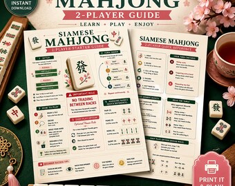 Guía rápida de Mahjong para 2 jugadores / Hoja de referencia de Mahjong imprimible / Reglas del Mahjong americano en PDF / Guía rápida de Mahjong para principiantes