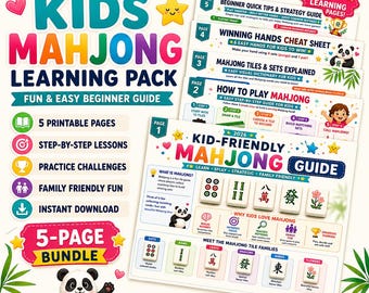 Paquete de guía para principiantes de Mahjong para niños, hoja de trucos de Mahjong imprimible, aprende a jugar Mahjong en PDF, guía para ganar manos (descargable)