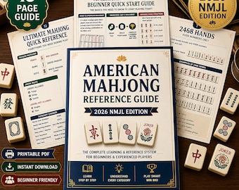 Hoja de trucos de Mahjong fácil para imprimir, Guía de aprendizaje para principiantes de Mahjong americano en PDF, Referencia de mano NMJL, Guía visual de la mesa, 2026