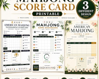Paquete de tarjetas de puntuación de Mahjong americano / Juego de tarjetas de puntuación de Mahjong imprimibles / Hoja de puntuación para la noche de juegos / Rastreador de Mahjong / Tablero de juego /