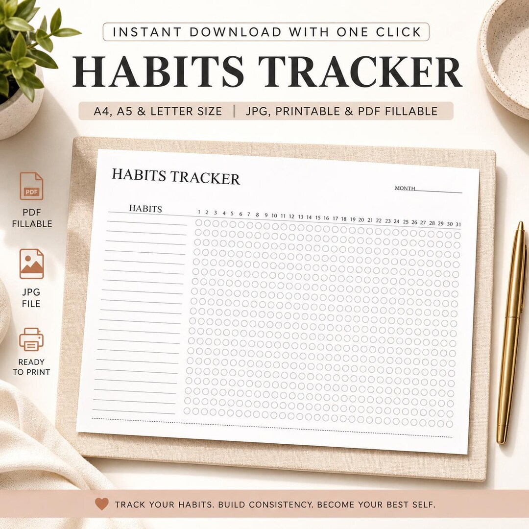 Monthly Habit Tracker Printable PDF, Daily Routine Tracker, 30 Day ...