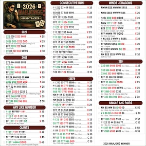 2026 Mahjong Hand Tracker, American Mahjong Printable, Mah Jongg, Mahjong scorecard, Mahjong tiles, Mahjong Game Night, PDF Download