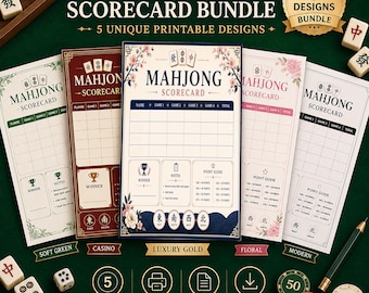 Tarjeta de puntuación de Mahjong imprimible, hoja de puntuación de Mahjong americano, tarjeta de puntuación NMJL, accesorio para noche de juegos de Mahjong, juego de 5 tarjetas en formato PDF para descarga digital