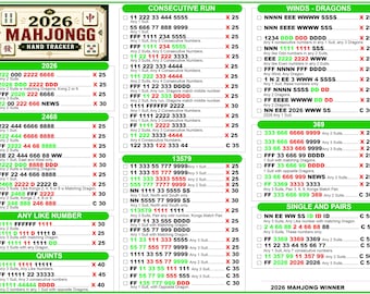2026 Mahjong Hand Tracker, Mahjong americano imprimible, Mah Jongg, cuadro de mando de Mahjong, fichas de Mahjong, Noche de juegos de Mahjong, Descarga en PDF