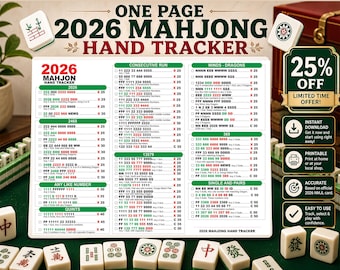 2026 Mahjong Hand Tracker, cuadro de mando de Mahjong americano, descarga digital en PDF de Mah Jongg imprimible