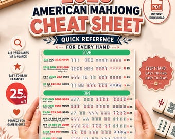 Guía práctica imprimible de Mahjong americano 2026, guía visual y ejemplos prácticos, referencia fácil para principiantes.