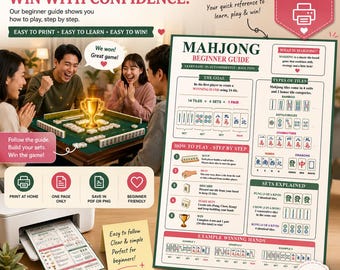 Easy Mahjong Spickzettel zum Ausdrucken, American Mahjong Beginner Guide PDF, NMJL Hand Referenz, Visual Table Guide, 2026