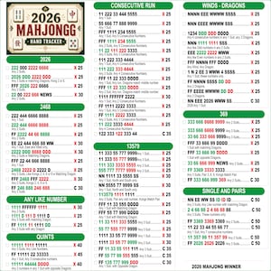 2026 Mahjong Hand Tracker, American Mahjong Printable, Mah Jongg, Mahjong scorecard, Mahjong tiles, Mahjong Game Night, PDF Download