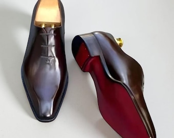 Nuove scarpe Oxford in pelle fatte a mano da uomo con suola rossa