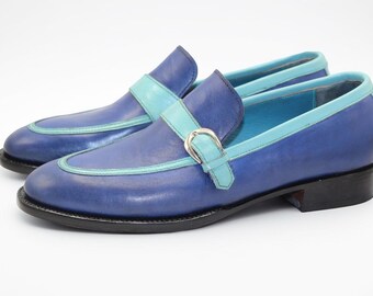 Mocassini da uomo in pelle con cinturino Monk, formali e casual, con lacci Goodyear