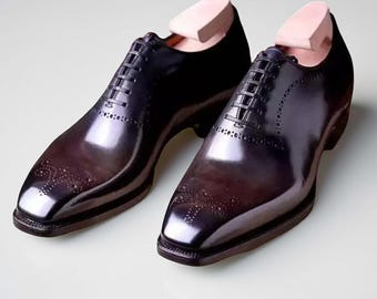Scarpe Oxford in pelle bordeaux fatte a mano: scarpe da sposa formali