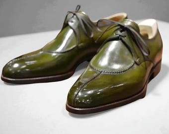 Scarpe Derby fatte a mano in pelle di vitello verde – Scarpe eleganti da uomo
