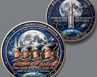 Herdenkingsmunt Artemis II Lunar Mission - 2026 Crewed Moon Mission Challenge Coin - ruimteverkenningscadeau voor astronauten en wetenschapsfans