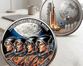 Pièce commémorative de la mission lunaire Artemis II, objet de collection du programme Artemis, pièces d'argent souvenirs de l'alunissage pour la décoration intérieure