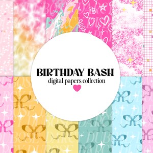 CUMPLEAÑOS BASH papeles digitales // rosa arco iris discoteca celebración de cumpleaños fiesta dibujada a mano digital clip art planificador pegatinas moda arco iris