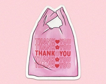 THANK YOU pink grocery bag vinyl sticker