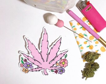 Pink Weed Flower vinyl sticker