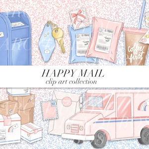 Feliz Correo CLIP ART w LICENCIA ? Cartas ? Correo electrónico ? Publicar ? Pastel de pastel ? Usps ? Sellos