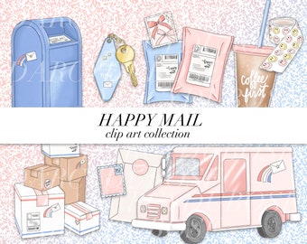 Happy Mail CLIP ART w LICENSE | Letters | Mail | Post | Pastel | Usps | Stamps