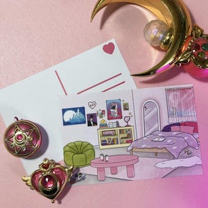Cartão postal de quarto de menina mágica dos anos 90