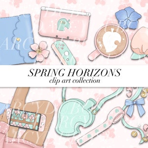 Frühling Horizonte CLIP ART w LIZENZ | Pastell | Gamer Mädchen | Frühling | Tier Kreuzung | Kawaii