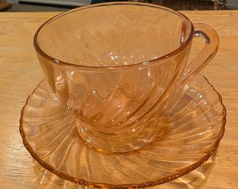 8 sets of Vintage Arcoroc France Rosaline Pink Depression Swirl Cup & Saucer Sets 4 dollars each set