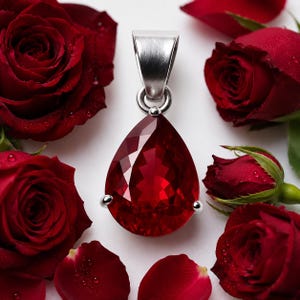 Colgante de rubí natural de 13,50 ct / Collar de rubí talla pera certificado / Joyería de plata de ley 925 / Regalo de piedra de nacimiento de julio para ella