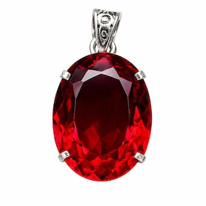 Natural Bloody Red Ruby Pendant 72 Ct 925 Sterling Silver | Certified Oval Cut Gemstone Jewelry | Ruby Gift For Him & Her | Free Delivery
