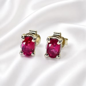 Natural Pink Ruby Earring Studs 6x4 mm Certified Oval Cut Gemstone 9.1 Ct Jewelry In 925 Sterling Silver Beautiful Gift For Mother